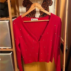 No Boundaries Red Ribbed Cardigan Stud Detail Cropped